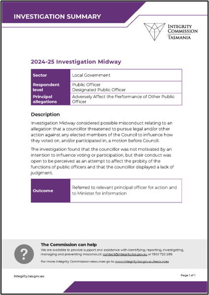 An image of the investigation summary pdf with text too small to read and a purple header and footer.